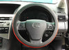 UNIVERSAL GRIP STEERING WHEEL COVER GLOVE BLACK RED STRIPED HQ LEATHER