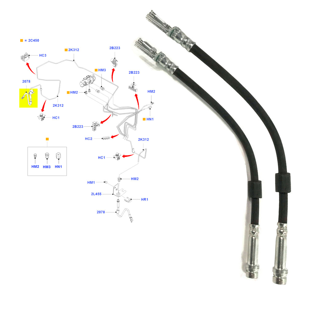 Front Brake Pipe Hose 2x Fits Ford Transit Mk7 2006 to 2014 6C112078AB