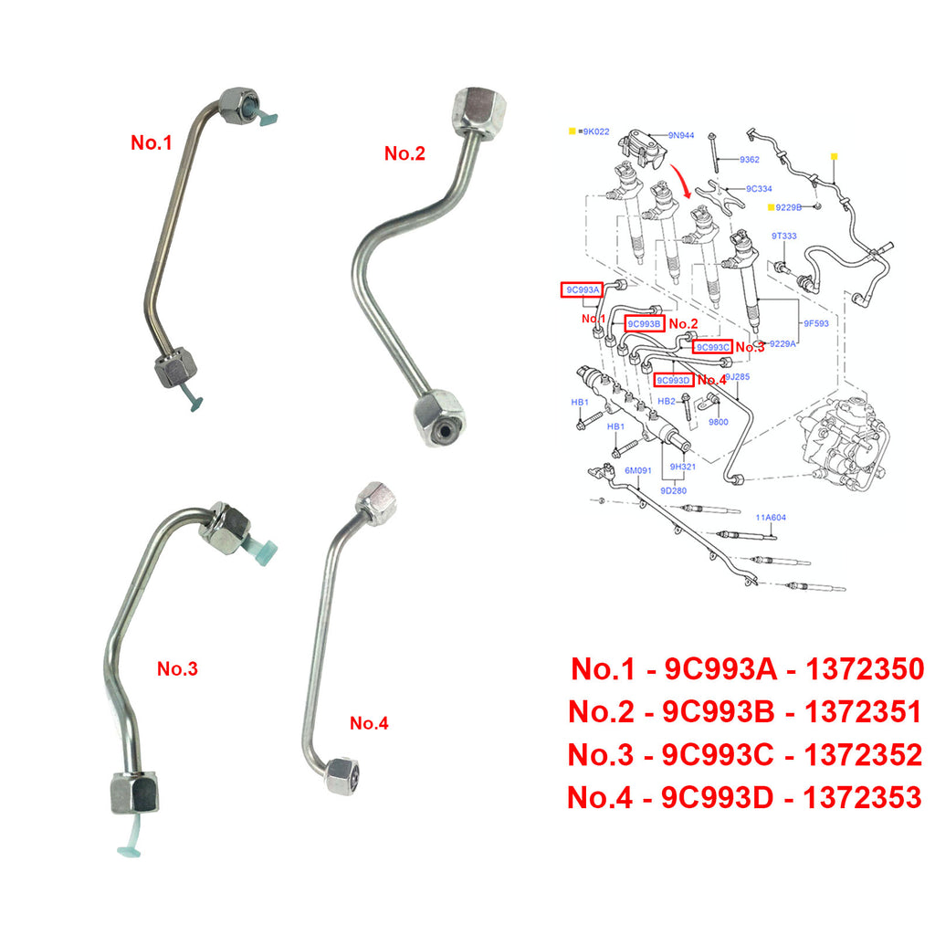 Ford Transit MK7 2.2 2.4 Diesel Fuel Injection Pipe Set 1372353 6C1Q9C993AB