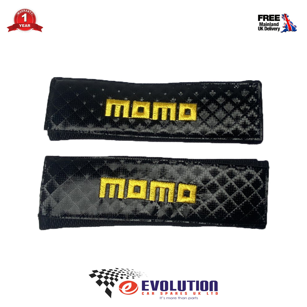 Universal Black Glossy Carbon Fiber MOMO Seat Belt Cover Cushion Protector