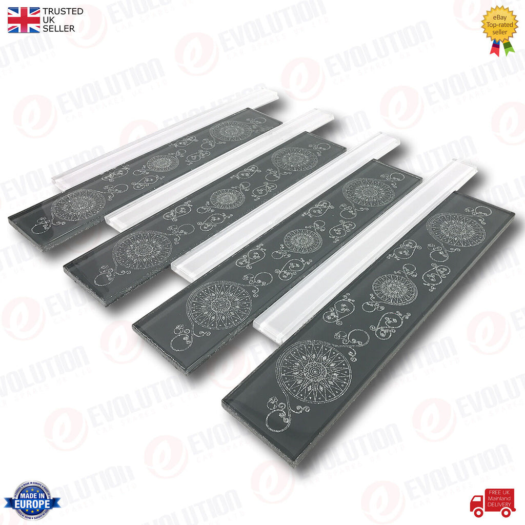 30x30 cm INTERLOCKING GLASS WALL TILE ANTHRACITE, GREY WITH CALLIGRAPHIC DETAILS