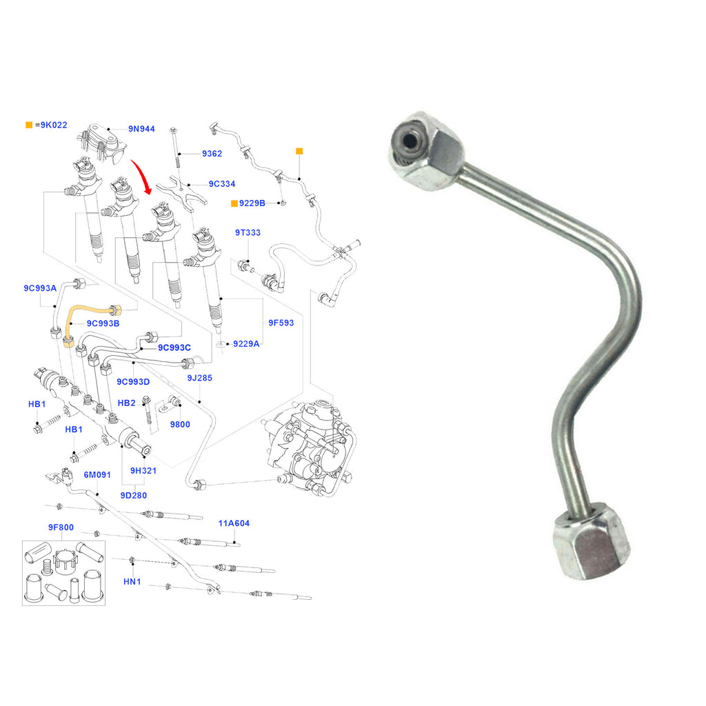 Ford Transit MK7 Fuel Injector Pipe 2.2 2.4 TDCI 2006 to 2016 1372351