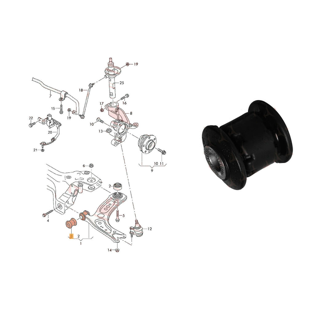 Front Inner Control Arm Trailing Bush Fit Audi VW Skoda Seat 5Q0407182 1K0407182