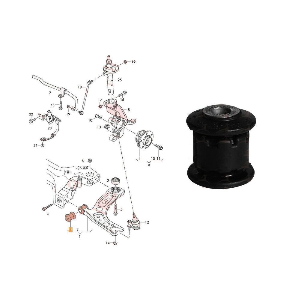 Front Inner Control Arm Trailing Bush Fit Audi VW Skoda Seat 5Q0407182 1K0407182