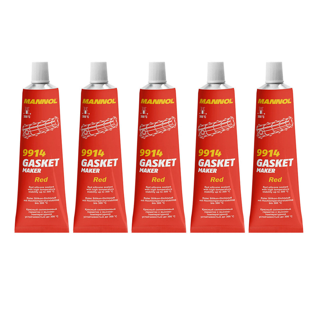 5 X MANNOL 9914 RED SILICONE SEALANT GASKET MAKER HIGH TEMP SEALANT 85G TUBE