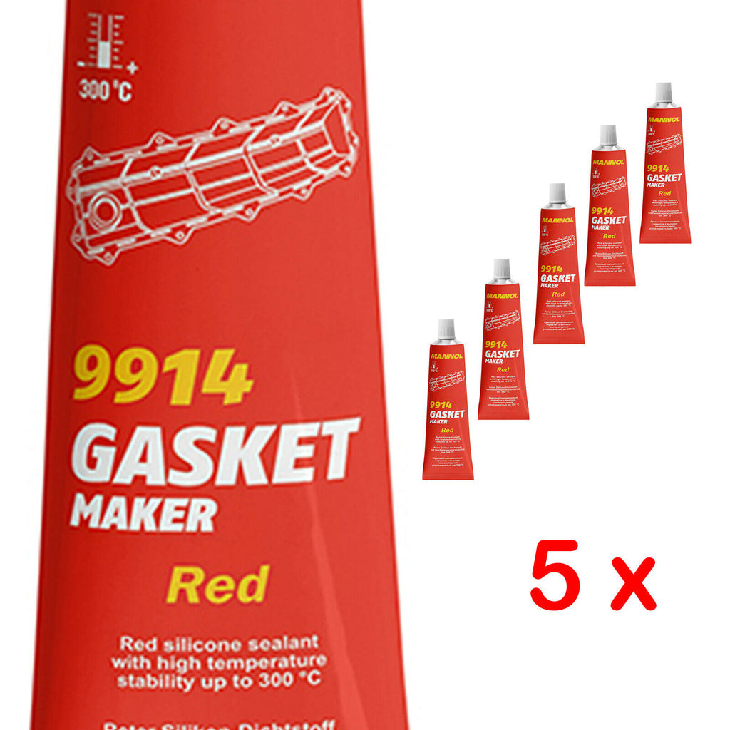 5 X MANNOL 9914 RED SILICONE SEALANT GASKET MAKER HIGH TEMP SEALANT 85G TUBE