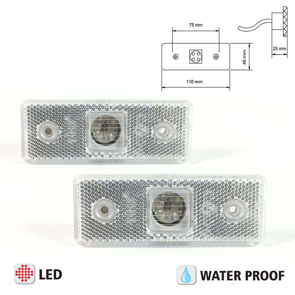 2x LED WHITE SIDE MARKER LIGHT INDICATOR LAMP FITS TRAILER, TRUCK, LORRY, BUS