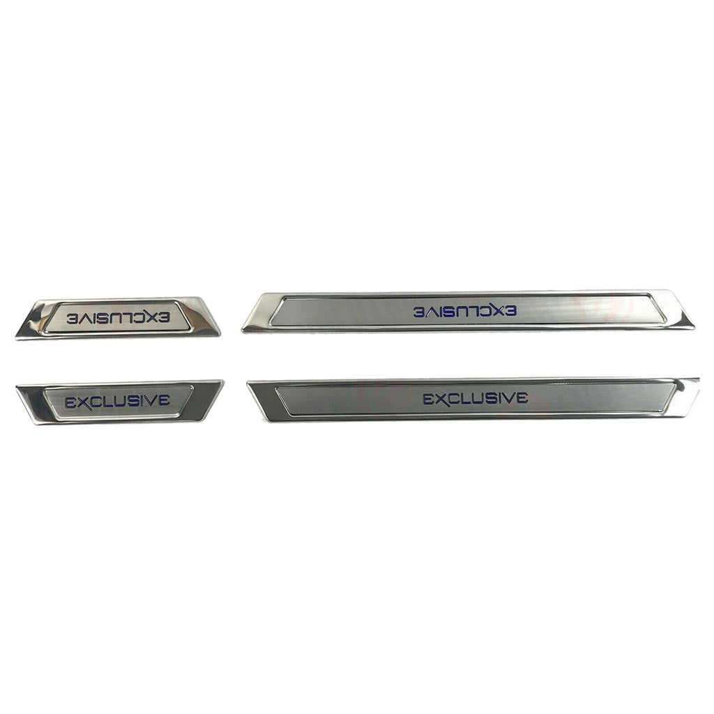 Exclusive Stainless Steel Chrome Silver Door Sill With Blue Led Light 4 Doors