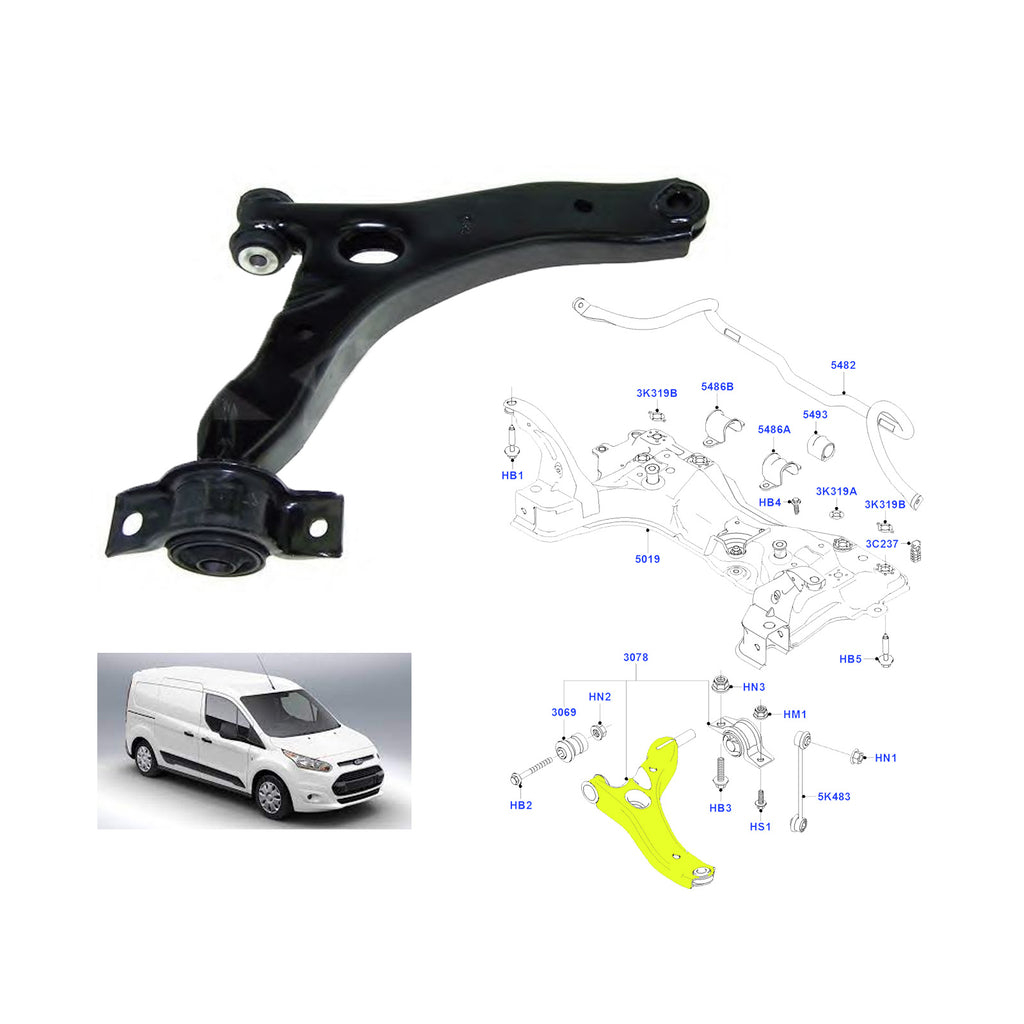 Lh Suspension Wishbone Arm Including Bearing Bushes Fits Transit Connect 1355048