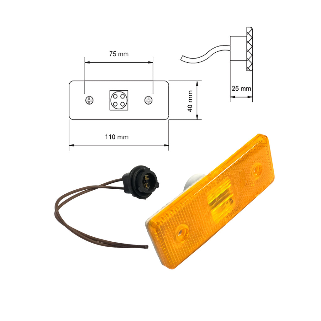 Led Amber Side Marker Light Indicator Lamp with Wiring Loom No Bulb 12V 24V Fits Trailer Truck Lorry