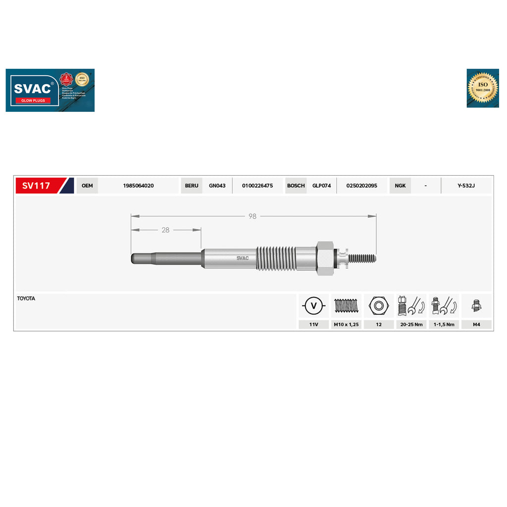 Toyota Avensis Heater Glow Plug Camry Carina Corolla Liteace 1985064020