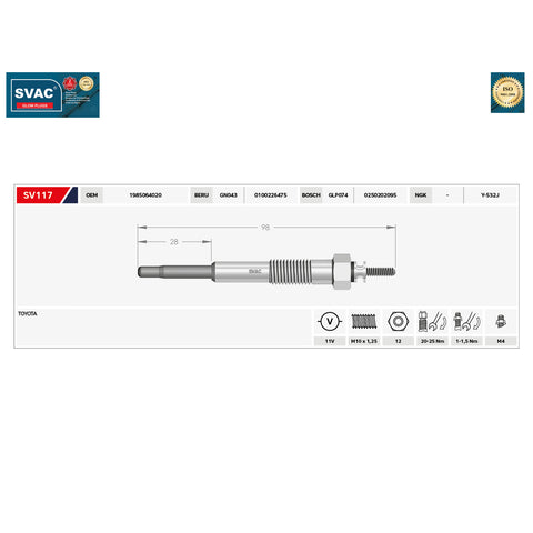 Toyota Avensis Heater Glow Plug Camry Carina Corolla Liteace 1985064020