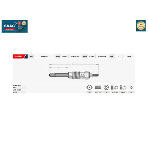 Alfa Romeo BMC Land Rover Rover Heater Glow Plugs ERC8648 7173546